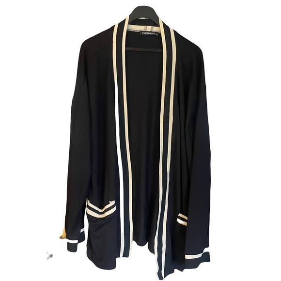 Incerun Sweaters - INCERUN Black and White Open Front Cardigan front pockets size 2XL